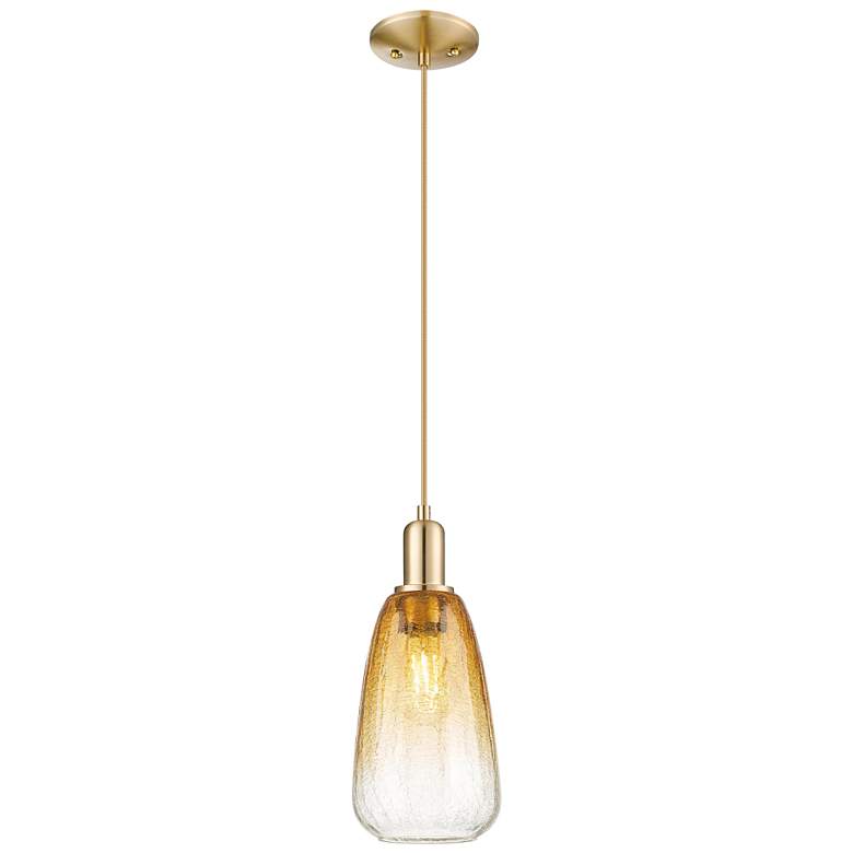 Image 1 Downtown Brookhaven Almond 6"W Cord Bronze Mini Pendant w/ Amber Shade