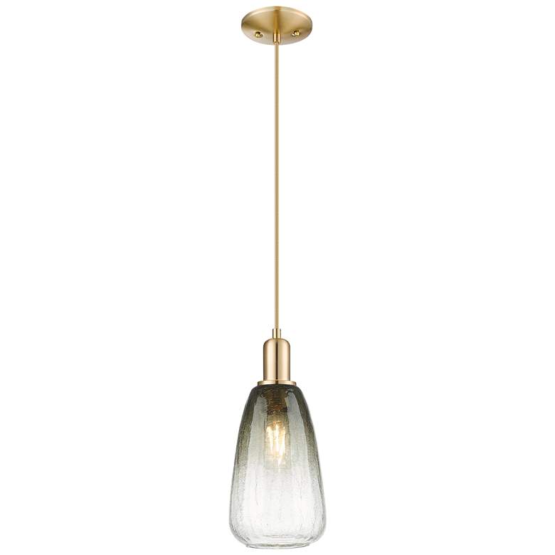 Image 1 Downtown Brookhaven Almond 6"W Cord Bronze Mini Pendant w/ Slate Shade