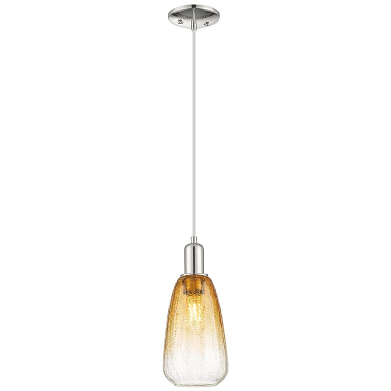 Image 1 Downtown Brookhaven Almond 6"W Cord Nickel Mini Pendant w/ Amber Shade