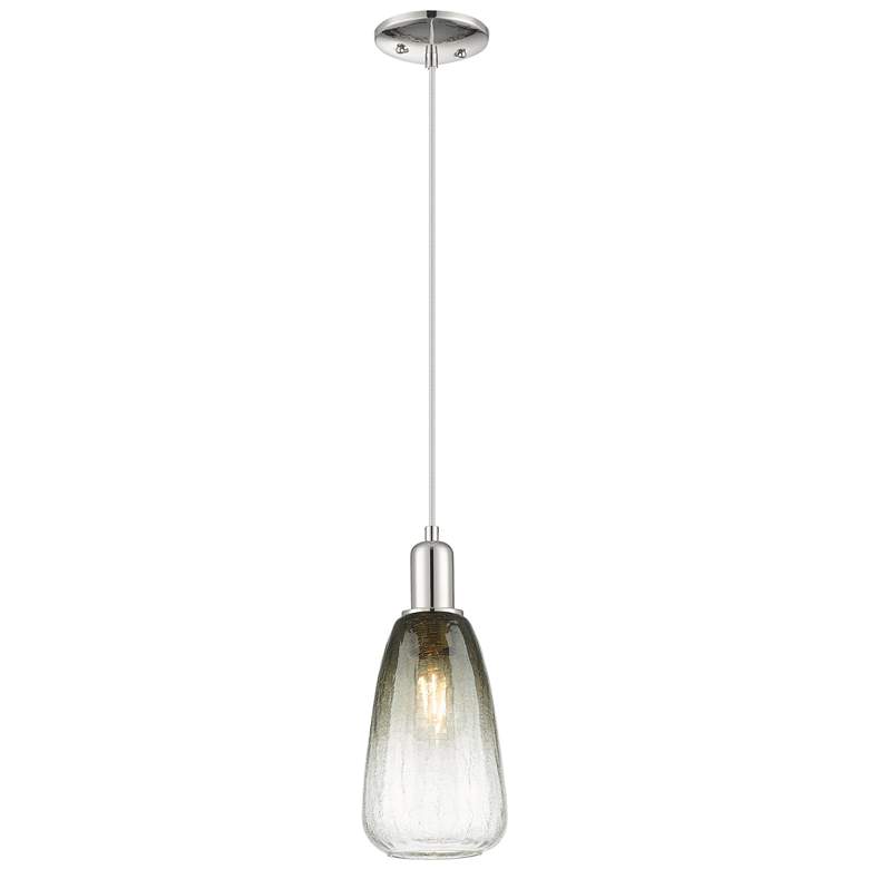 Image 1 Downtown Brookhaven Almond 6"W Cord Nickel Mini Pendant w/ Slate Shade