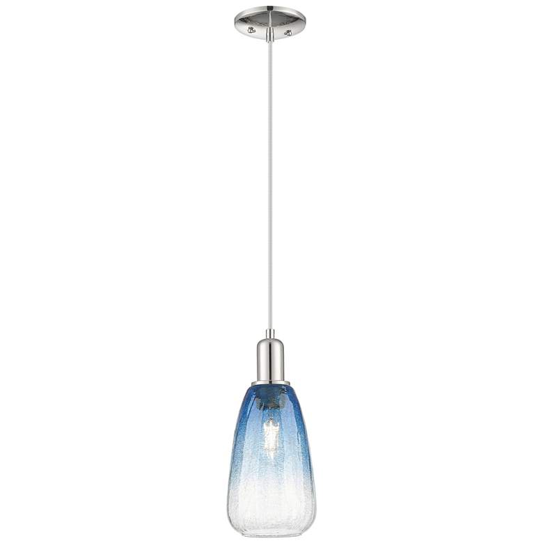 Image 1 Downtown Brookhaven Almond 6"W Cord Nickel Pendant w/ Sapphire Shade