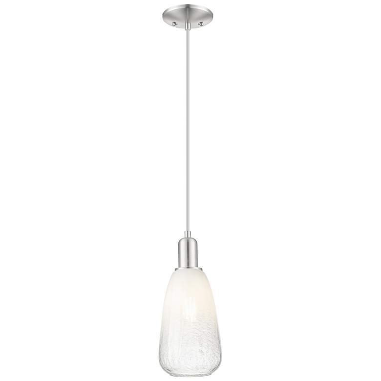 Image 1 Downtown Brookhaven Almond 6"W Cord Satin Nickel Pendant w/ Opal Shade