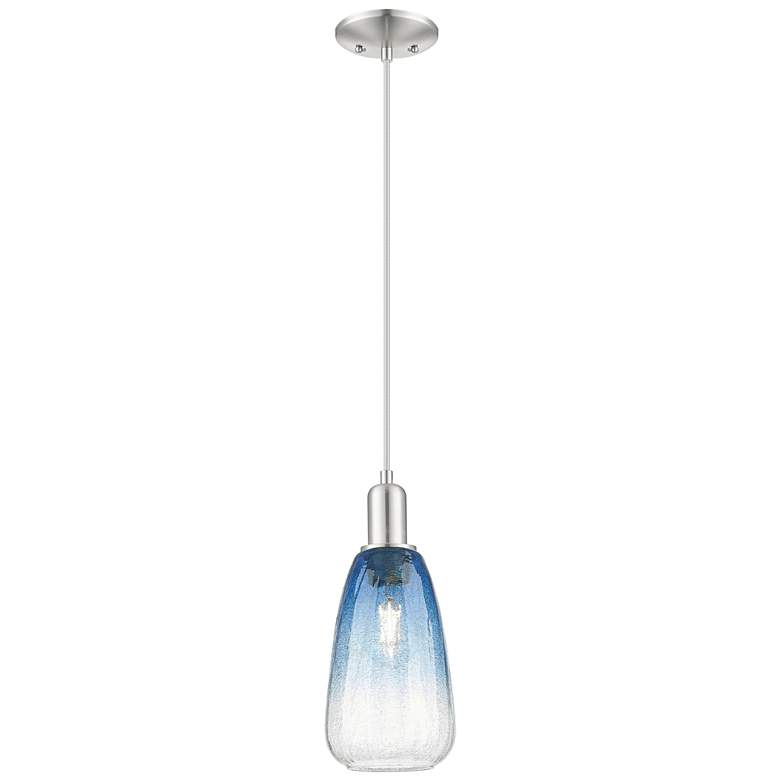 Image 1 Downtown Brookhaven Almond 6"W Cord Satin Nickel Pendant w/ Sapphire Shade