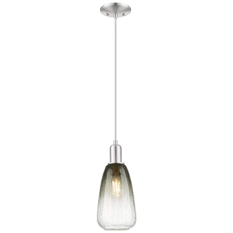Image 1 Downtown Brookhaven Almond 6"W Cord Satin Nickel Pendant w/ Slate Shade