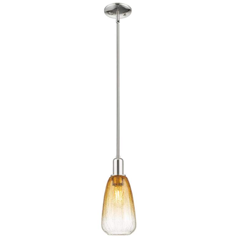 Image 1 Downtown Brookhaven Almond 6"W Nickel Mini Pendant w/ Amber Shade