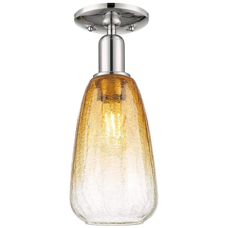 Image 1 Downtown Brookhaven Almond 6"W Nickel Semi Flush Mount w/ Amber Shade