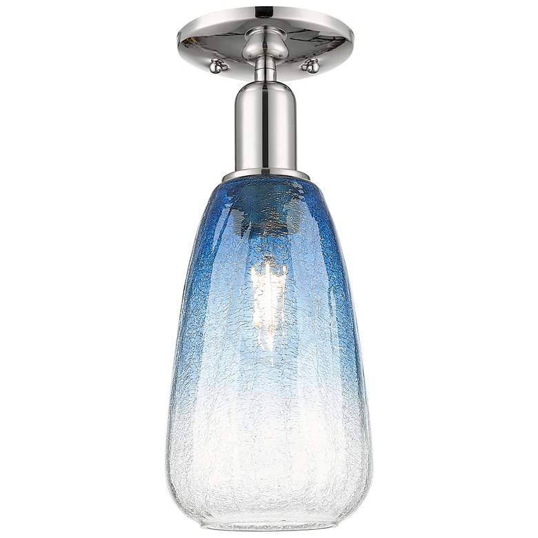 Image 1 Downtown Brookhaven Almond 6"W Nickel Semi-Flush w/ Sapphire Shade