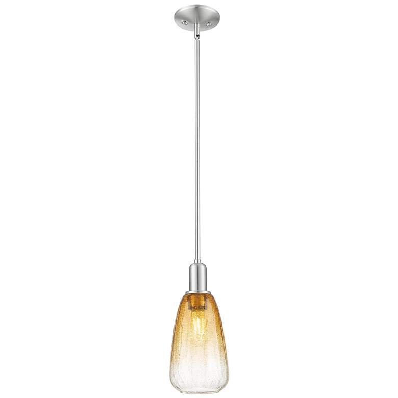 Image 1 Downtown Brookhaven Almond 6"W Satin Nickel Pendant w/ Amber Shade