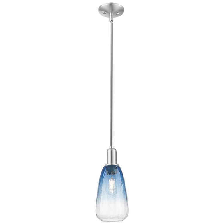 Image 1 Downtown Brookhaven Almond 6"W Satin Nickel Pendant w/ Sapphire Shade