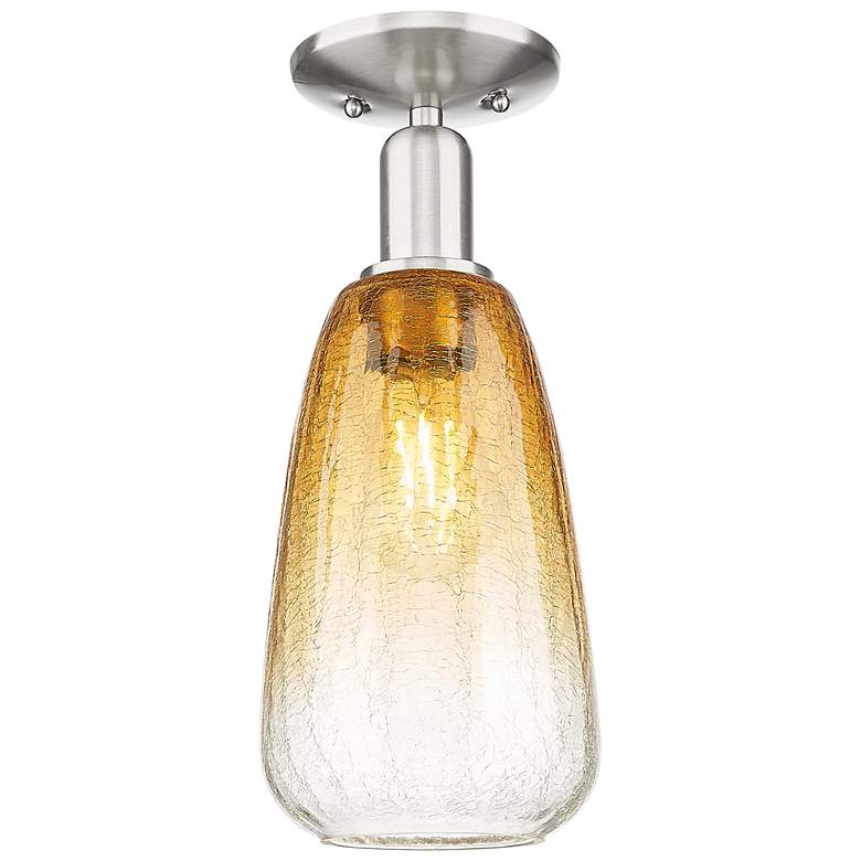 Image 1 Downtown Brookhaven Almond 6"W Satin Nickel Semi-Flush w/ Amber Shade