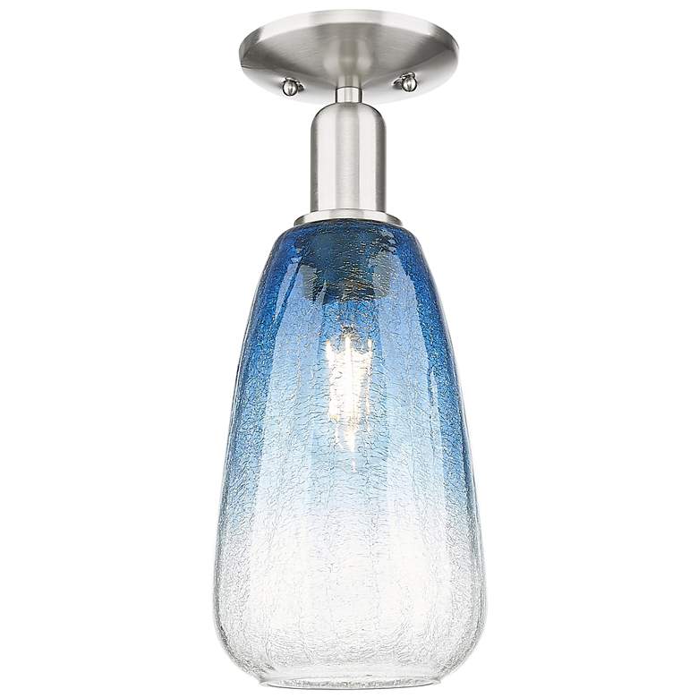 Image 1 Downtown Brookhaven Almond 6"W Satin Nickel Semi-Flush w/ Sapphire Shade