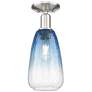 Downtown Brookhaven Almond 6"W Satin Nickel Semi-Flush w/ Sapphire Shade