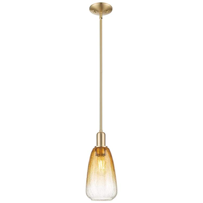 Image 1 Downtown Brookhaven Almond 6"W Stem Bronze Mini Pendant w/ Amber Shade