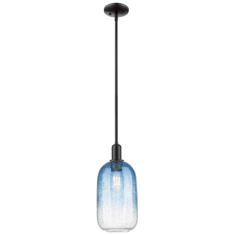 Image 1 Downtown Brookhaven Cloche 7"W Black Mini Pendant w/ Sapphire Shade