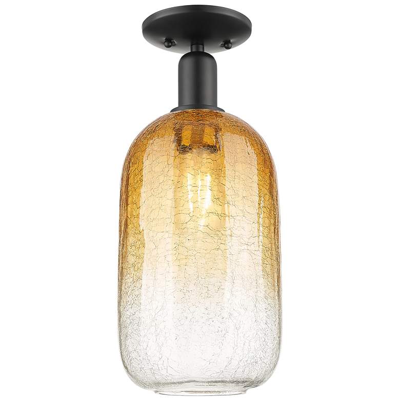 Image 1 Downtown Brookhaven Cloche 7"W Black Semi Flush Mount w/ Amber Shade