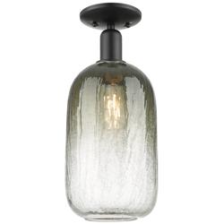 Downtown Brookhaven Cloche 7"W Black Semi Flush Mount w/ Slate Shade