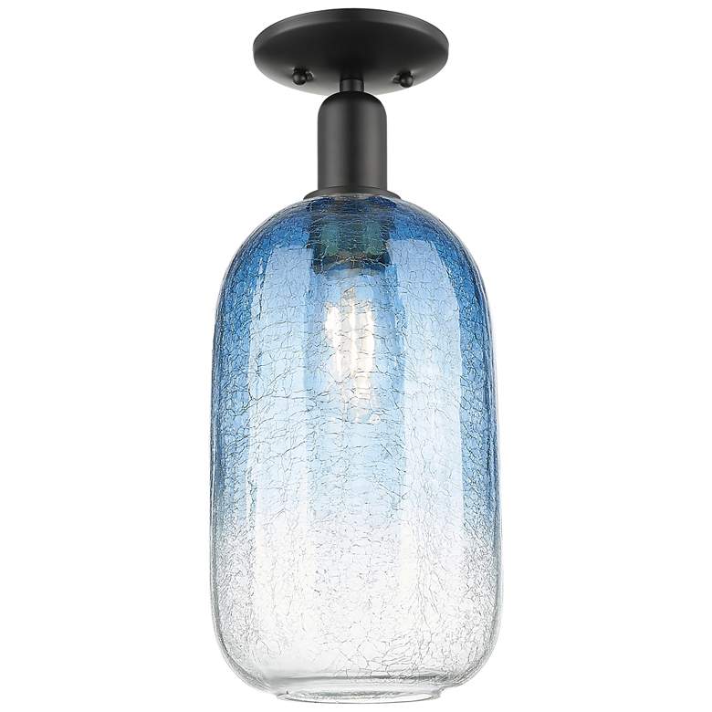 Image 1 Downtown Brookhaven Cloche 7"W Black Semi-Flush w/ Sapphire Shade