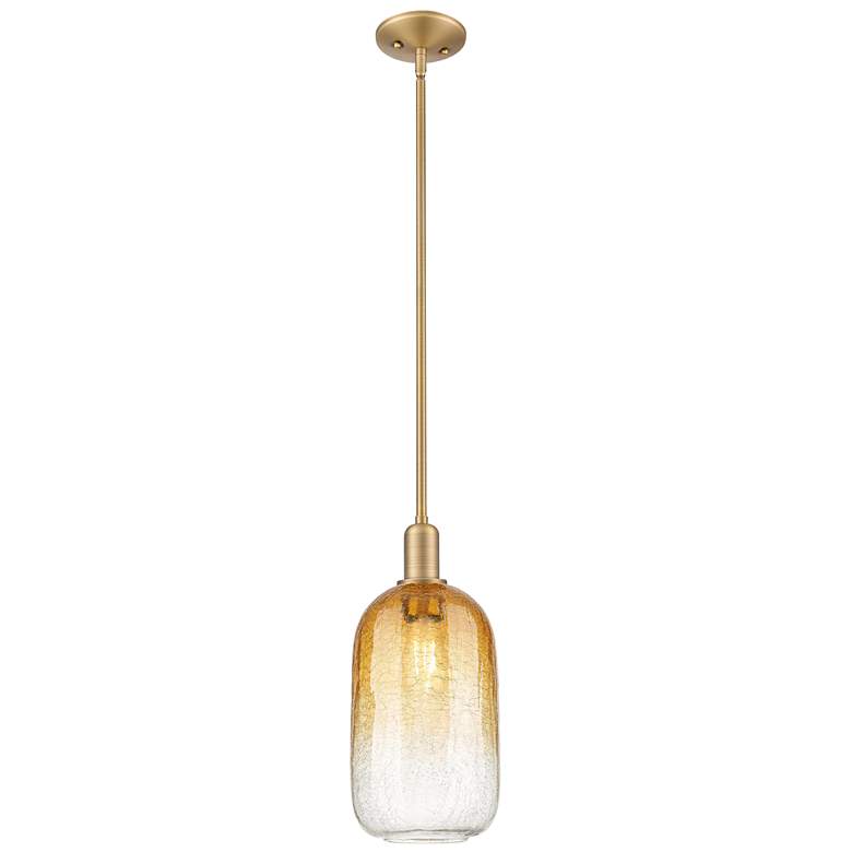 Image 1 Downtown Brookhaven Cloche 7"W Brass Mini Pendant w/ Amber Shade