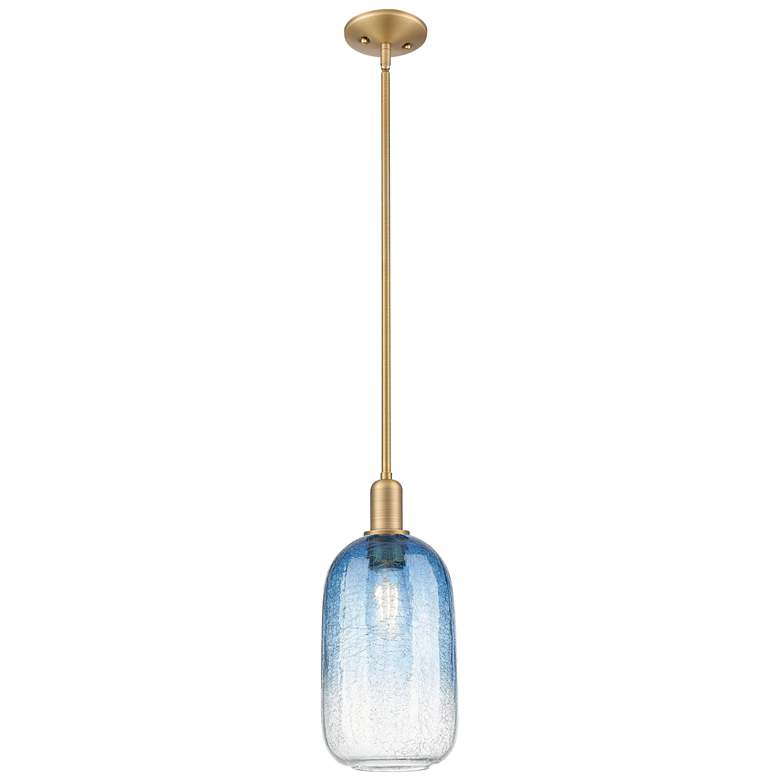 Image 1 Downtown Brookhaven Cloche 7"W Brass Mini Pendant w/ Sapphire Shade