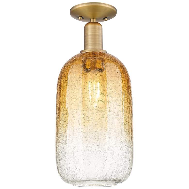 Image 1 Downtown Brookhaven Cloche 7"W Brass Semi Flush Mount w/ Amber Shade