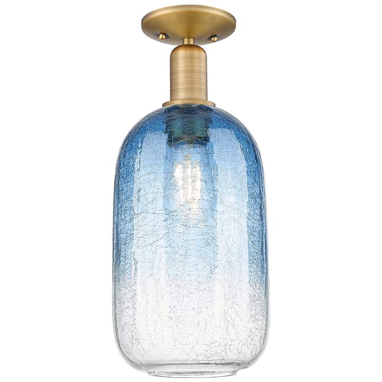 Image 1 Downtown Brookhaven Cloche 7"W Brass Semi-Flush w/ Sapphire Shade