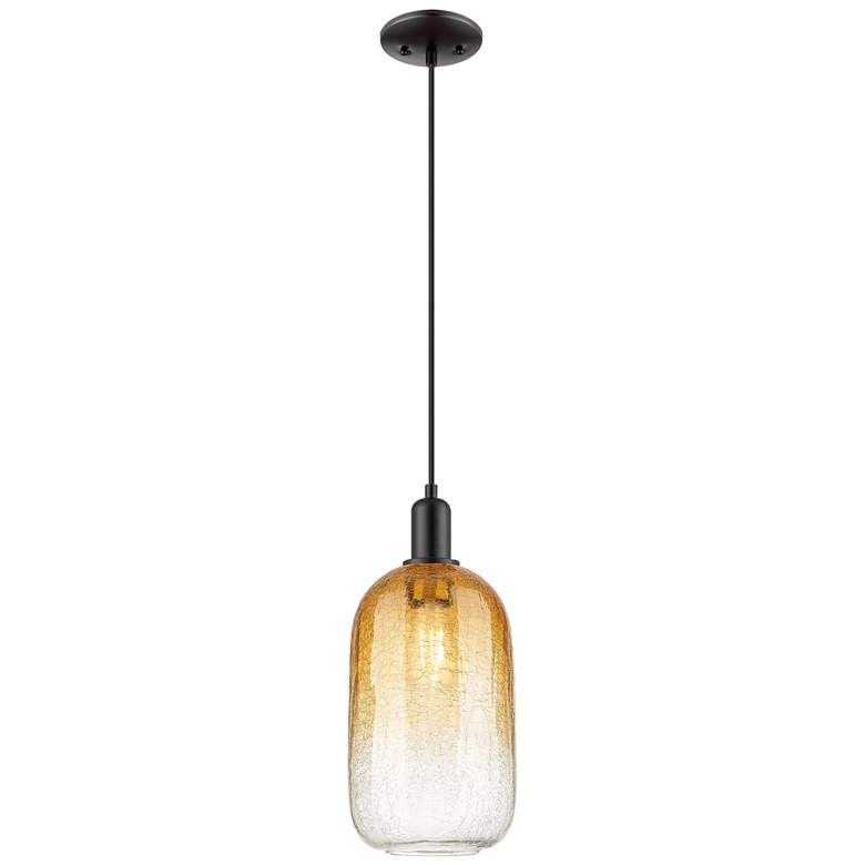 Image 1 Downtown Brookhaven Cloche 7"W Cord Black Mini Pendant w/ Amber Shade