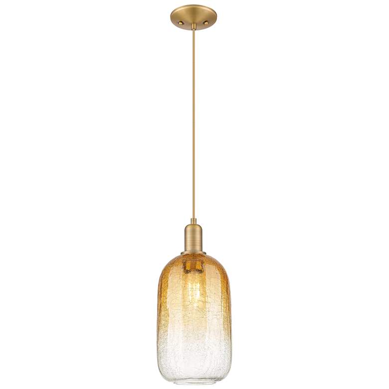 Image 1 Downtown Brookhaven Cloche 7"W Cord Brass Mini Pendant w/ Amber Shade