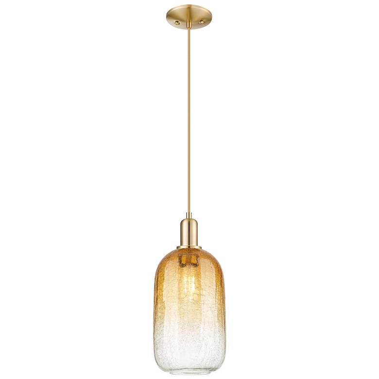 Image 1 Downtown Brookhaven Cloche 7"W Cord Bronze Mini Pendant w/ Amber Shade