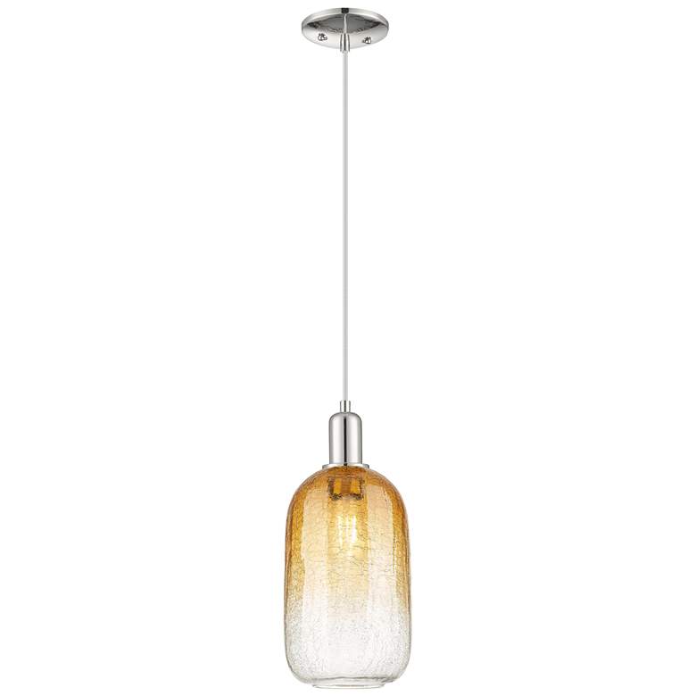 Image 1 Downtown Brookhaven Cloche 7"W Cord Nickel Mini Pendant w/ Amber Shade