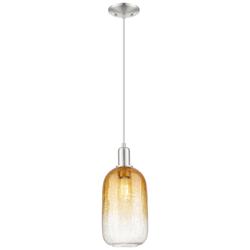 Downtown Brookhaven Cloche 7"W Cord Satin Nickel Pendant w/ Amber Shade
