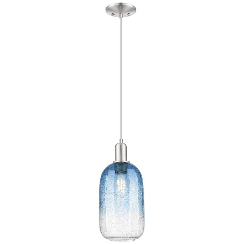 Image 1 Downtown Brookhaven Cloche 7"W Cord Satin Nickel Pendant w/ Sapphire Shade