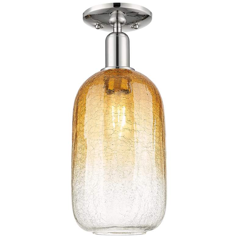 Image 1 Downtown Brookhaven Cloche 7"W Nickel Semi Flush Mount w/ Amber Shade