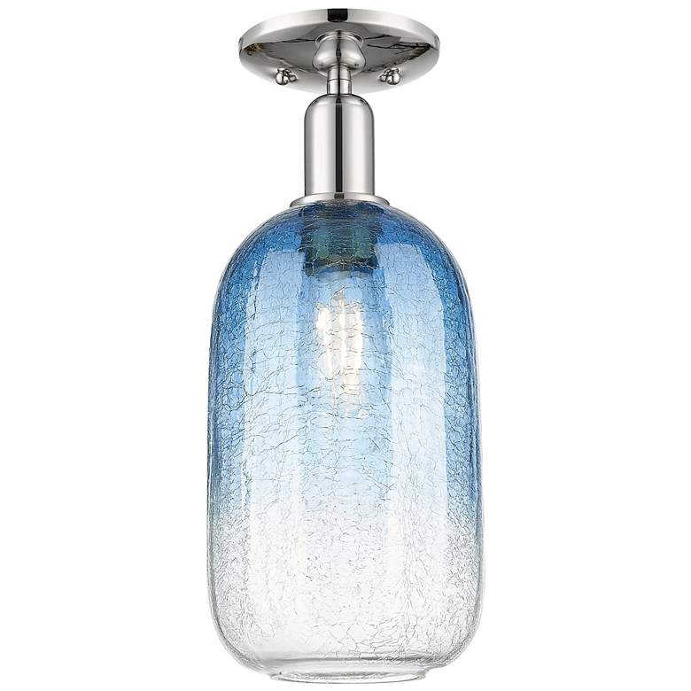 Image 1 Downtown Brookhaven Cloche 7"W Nickel Semi-Flush w/ Sapphire Shade