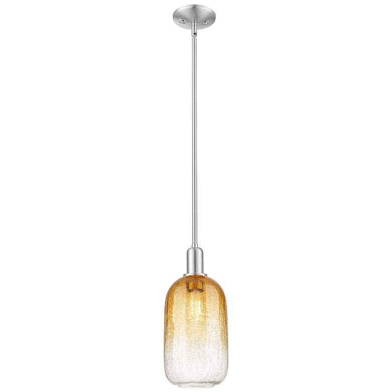 Image 1 Downtown Brookhaven Cloche 7"W Satin Nickel Pendant w/ Amber Shade