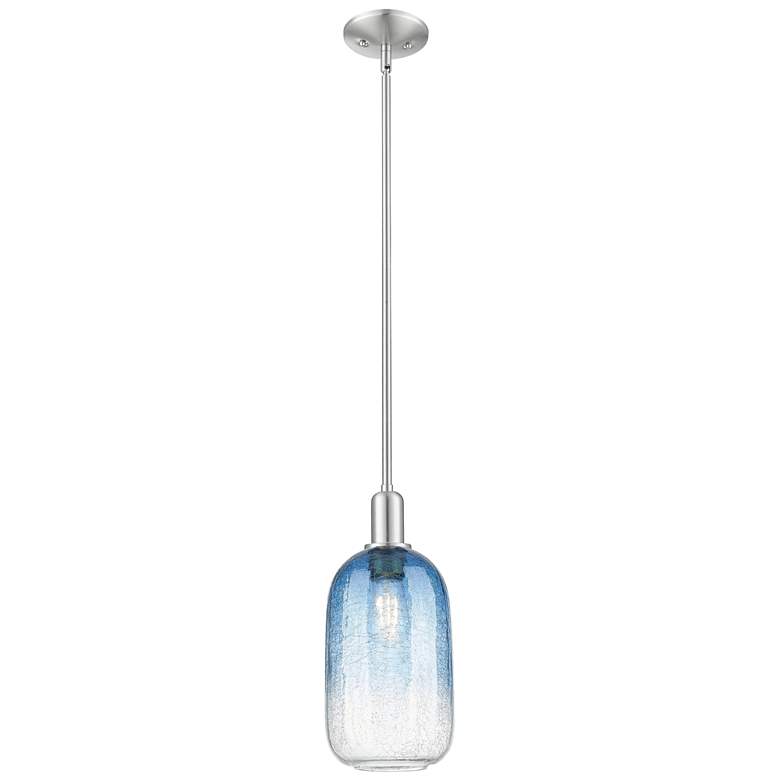 Image 1 Downtown Brookhaven Cloche 7"W Satin Nickel Pendant w/ Sapphire Shade