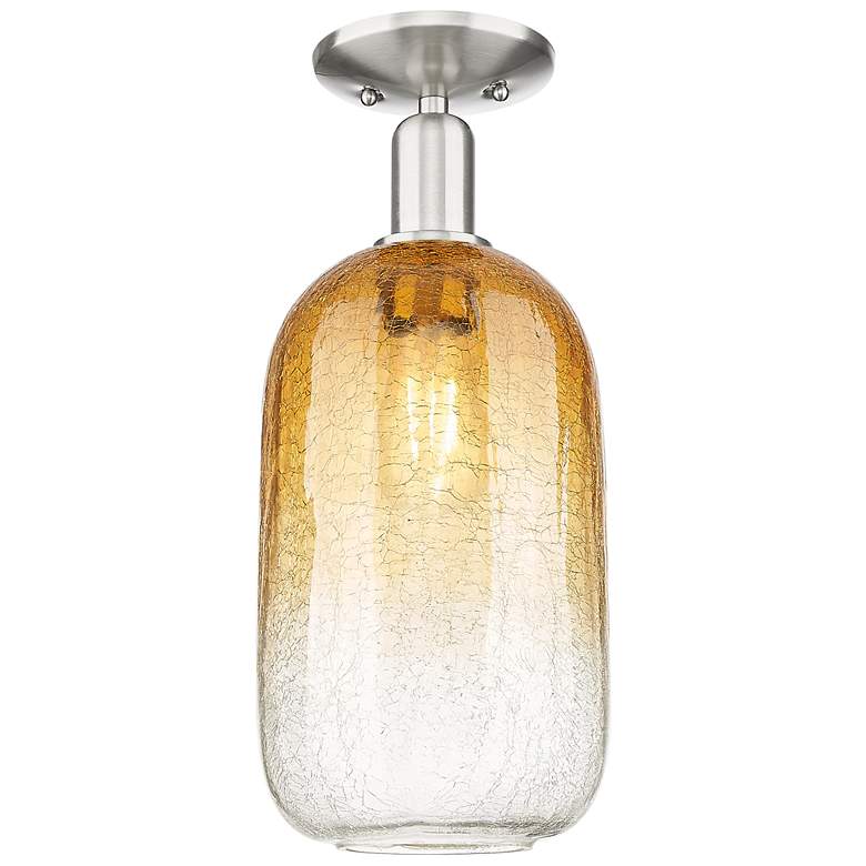 Image 1 Downtown Brookhaven Cloche 7"W Satin Nickel Semi-Flush w/ Amber Shade
