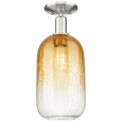 Downtown Brookhaven Cloche 7"W Satin Nickel Semi-Flush w/ Amber Shade