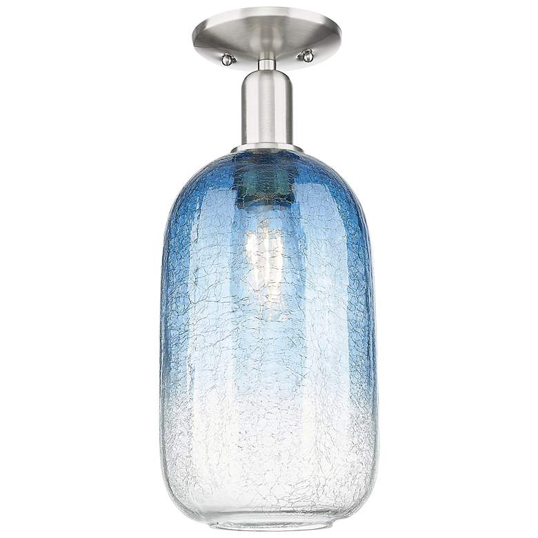 Image 1 Downtown Brookhaven Cloche 7"W Satin Nickel Semi-Flush w/ Sapphire Shade