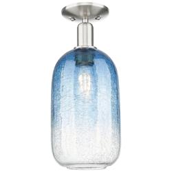 Downtown Brookhaven Cloche 7"W Satin Nickel Semi-Flush w/ Sapphire Shade