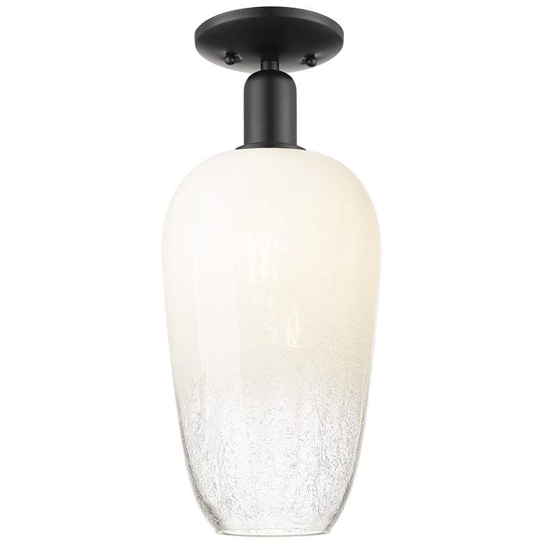 Image 1 Downtown Brookhaven Flute 7"W Black Semi Flush Mount w/ Opal Shade