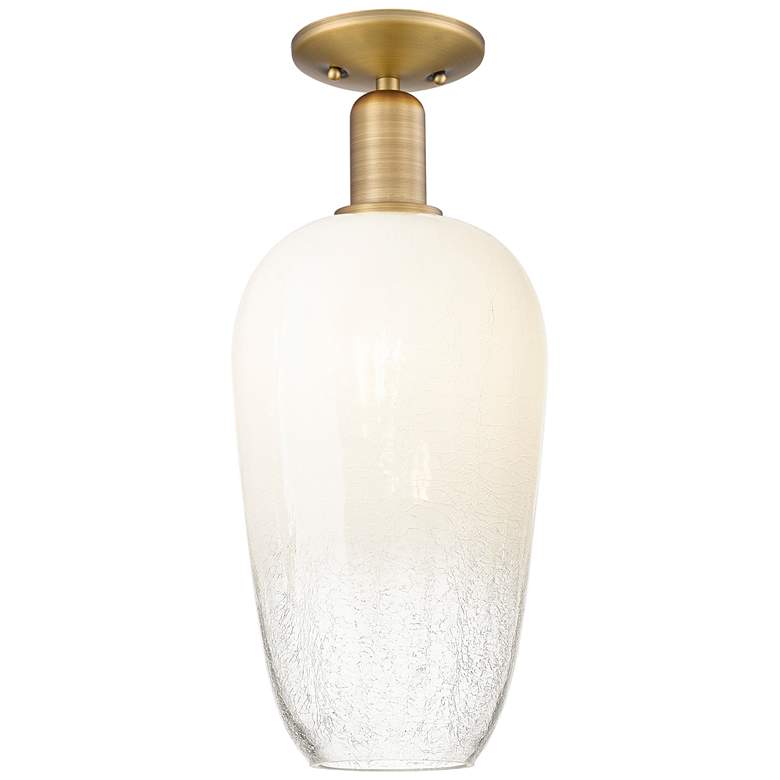 Image 1 Downtown Brookhaven Flute 7"W Brass Semi Flush Mount w/ Opal Shade