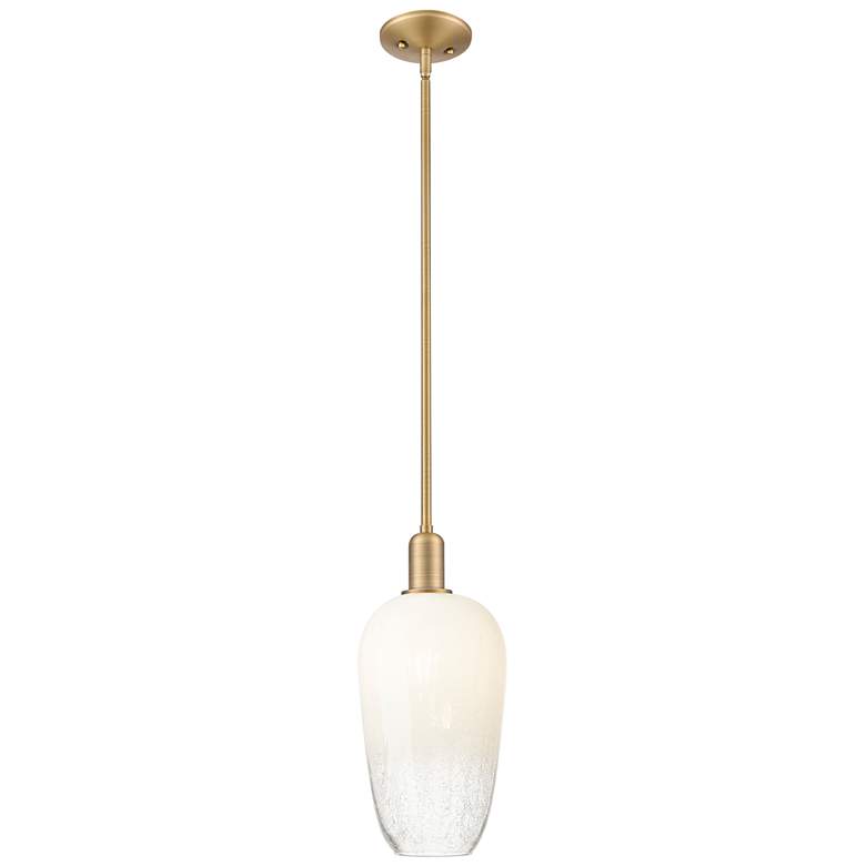 Image 1 Downtown Brookhaven Flute 7"W Brushed Brass Mini Pendant w/ Opal Shade