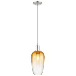 Downtown Brookhaven Flute 7"W Cord Satin Nickel Pendant w/ Amber Shade