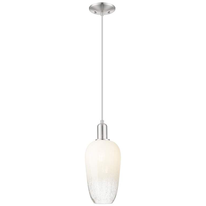 Image 1 Downtown Brookhaven Flute 7"W Cord Satin Nickel Pendant w/ Opal Shade