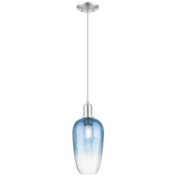 Downtown Brookhaven Flute 7"W Cord Satin Nickel Pendant w/ Sapphire Shade