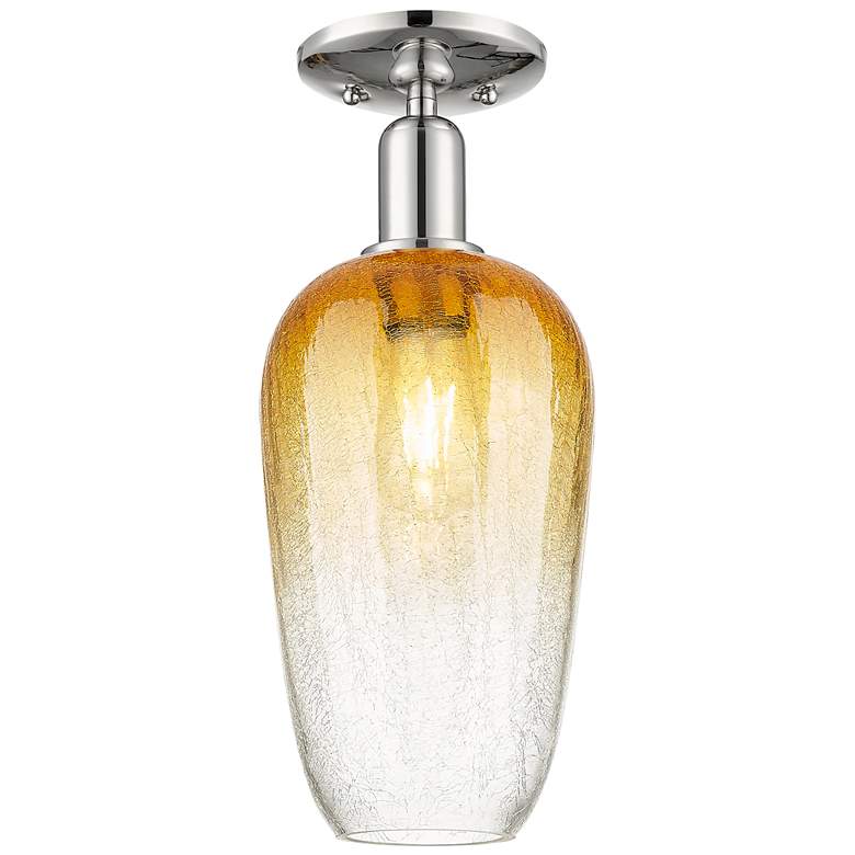 Image 1 Downtown Brookhaven Flute 7"W Nickel Semi Flush Mount w/ Amber Shade
