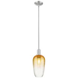 Downtown Brookhaven Flute 7"W Satin Nickel Mini Pendant w/ Amber Shade