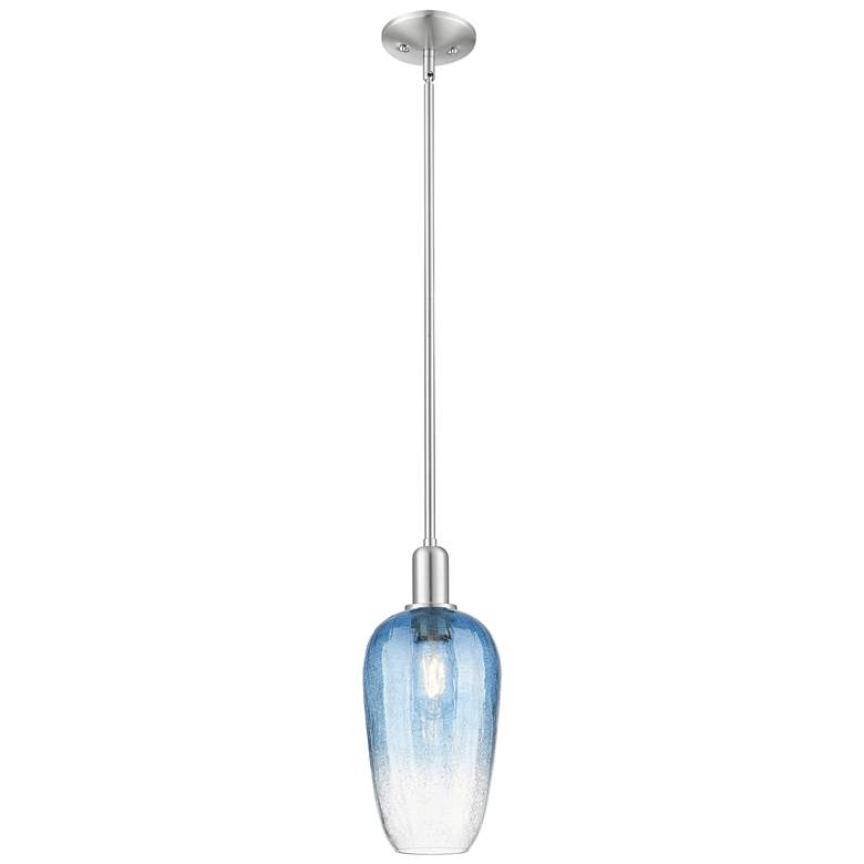 Image 1 Downtown Brookhaven Flute 7"W Satin Nickel Pendant w/ Sapphire Shade