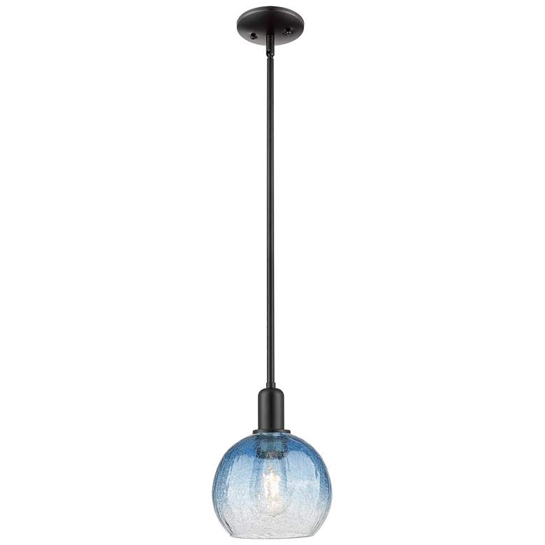 Image 1 Downtown Brookhaven Globe 8"W Black Mini Pendant w/ Sapphire Shade