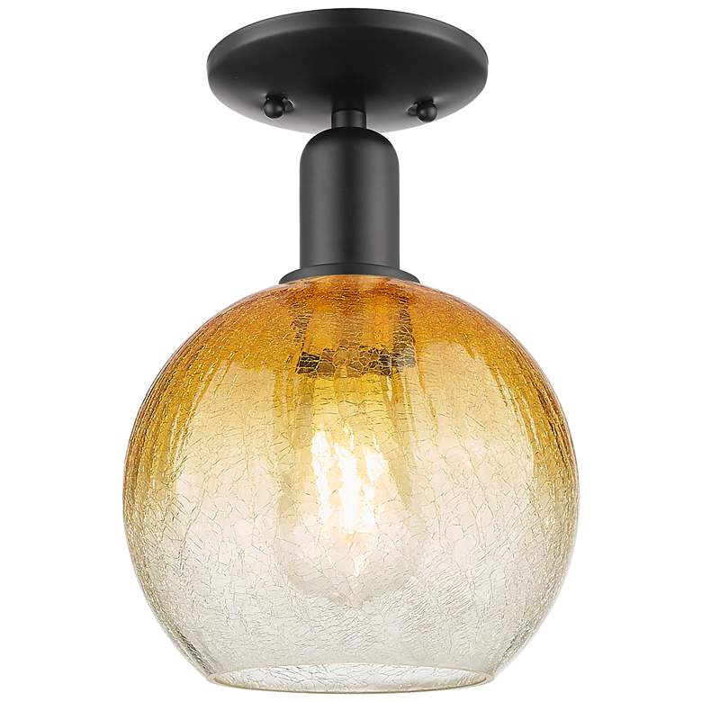 Image 1 Downtown Brookhaven Globe 8"W Black Semi Flush Mount w/ Amber Shade